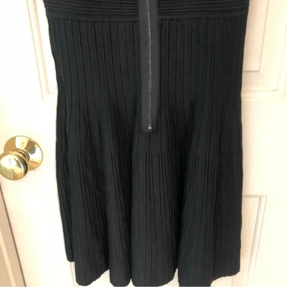 BCBGMaxAzria cocktail dress black ribbed mini full skirt, straps, Sz S, Elegant! - Picture 8 of 16